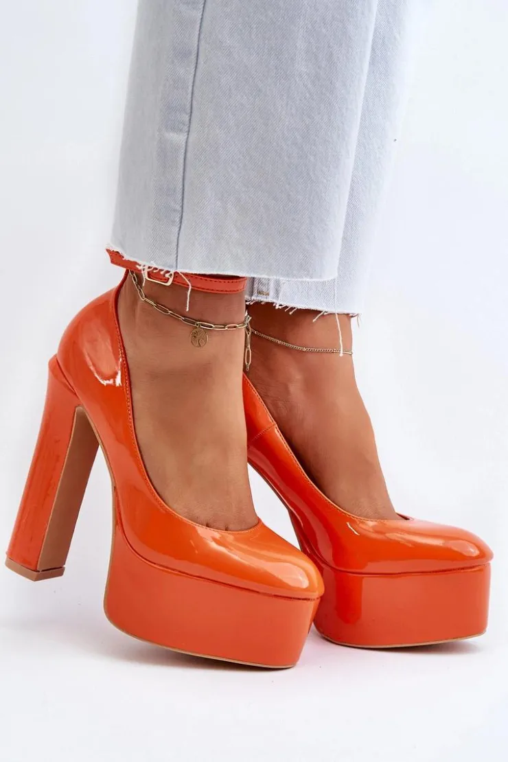 Boto Czółenka Na Platformie|Czółenka Na Słupku*Lakierowane Czółenka Na Masywnej Platformie I Słupku Pomarańczowe Ninames