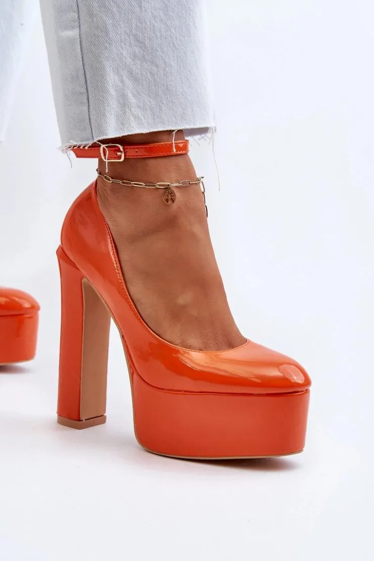 Boto Czółenka Na Platformie|Czółenka Na Słupku*Lakierowane Czółenka Na Masywnej Platformie I Słupku Pomarańczowe Ninames