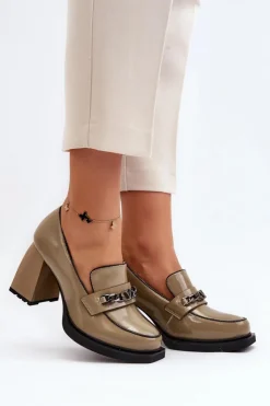 Buty damskie Vinceza Czółenka Na Platformie|Czółenka Na Słupku*Lakierowane Czółenka Na Masywnym Obcasie Zielone Terimene Zielony