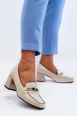 Buty damskie Vinceza Czółenka Na Słupku|Czółenka Klasyczne*Lakierowane Czółenka Na Niskim Obcasie Z Ozdobą Beżowe Makki