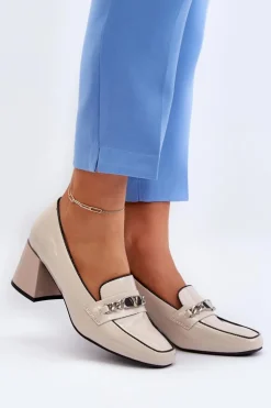 Buty damskie Vinceza Czółenka Na Słupku|Czółenka Klasyczne*Lakierowane Czółenka Na Niskim Obcasie Z Ozdobą Beżowe Makki