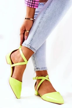 Discount Boto Lakierowane Czółenka Na Niskim Obcasie Neonowy Żółty Giovanna