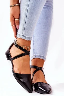 Damskie Boto Lakierowane Czółenka Na Niskim Obcasie Czarne Giovanna