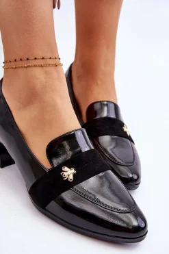 Damskie Buty damskie Vinceza Lakierowane Czółenka Na Niskim Obcasie Z Ozdobą Czarne Doria