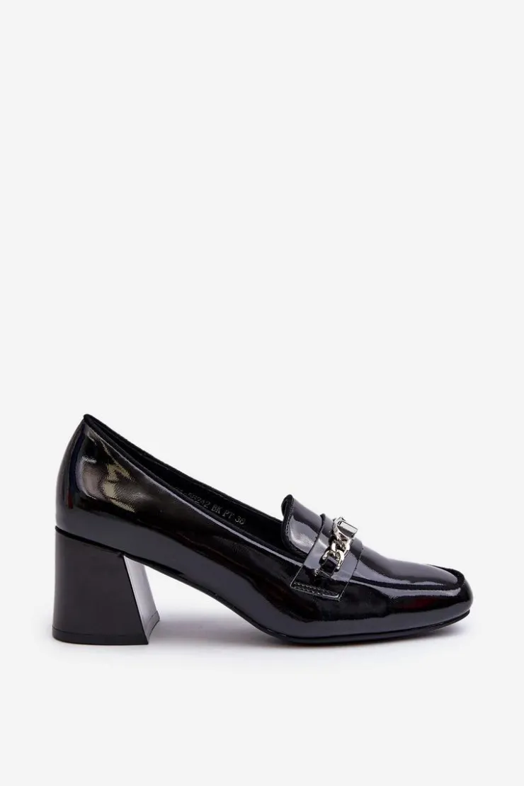 Damskie Buty damskie Vinceza Lakierowane Czółenka Na Niskim Obcasie Z Ozdobą Czarne Makki