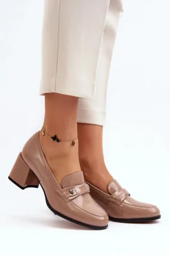 Buty damskie Vinceza Czółenka Na Słupku|Czółenka Klasyczne*Lakierowane Czółenka Na Obcasie Beżowe Felicijana