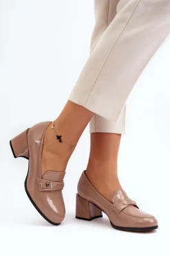 Buty damskie Vinceza Czółenka Na Słupku|Czółenka Klasyczne*Lakierowane Czółenka Na Obcasie Beżowe Felicijana