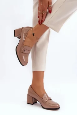 Buty damskie Vinceza Czółenka Na Słupku|Czółenka Klasyczne*Lakierowane Czółenka Na Obcasie Beżowe Felicijana