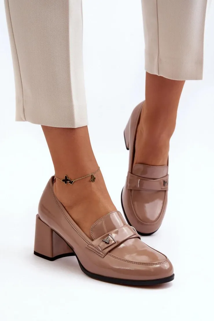 Buty damskie Vinceza Czółenka Na Słupku|Czółenka Klasyczne*Lakierowane Czółenka Na Obcasie Beżowe Felicijana