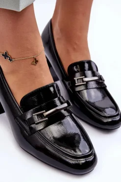 Buty damskie Vinceza Czółenka Na Słupku|Czółenka Klasyczne*Lakierowane Czółenka Na Słupku Czarne Idona