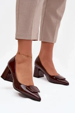 Online Boto Lakierowane Czółenka Na Słupku Z Ozdobą Czekoladowe Isoline Brązowy