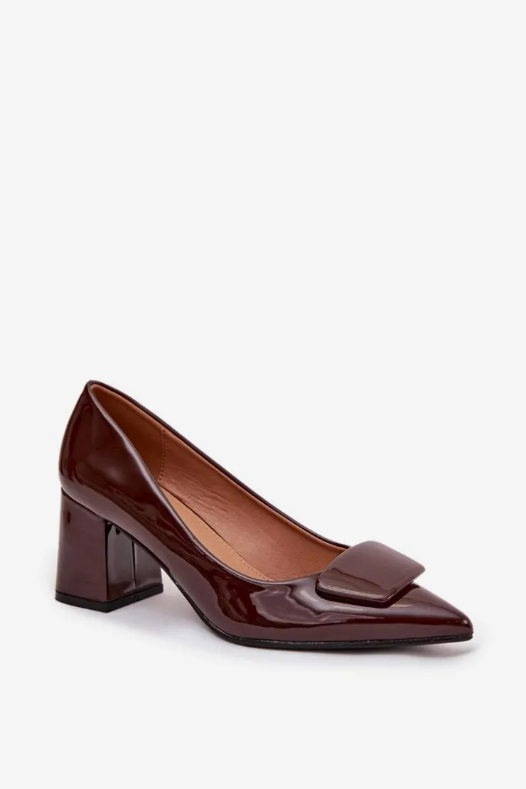 Online Boto Lakierowane Czółenka Na Słupku Z Ozdobą Czekoladowe Isoline Brązowy