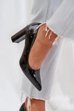 Boto Czółenka Klasyczne*Lakierowane Czółenka Na Słupkowym Obcasie Czarne Kilanne Czarny