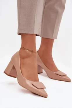 Boto Czółenka Na Słupku|Czółenka Klasyczne*Lakierowane Czółenka Na Słupku Z Ozdobą Nude Isoline Beżowy