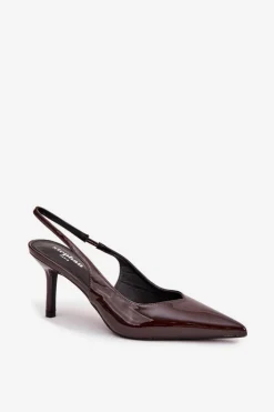 Damskie Boto Lakierowane Czółenka Na Szpilce Czekoladowe Phelia