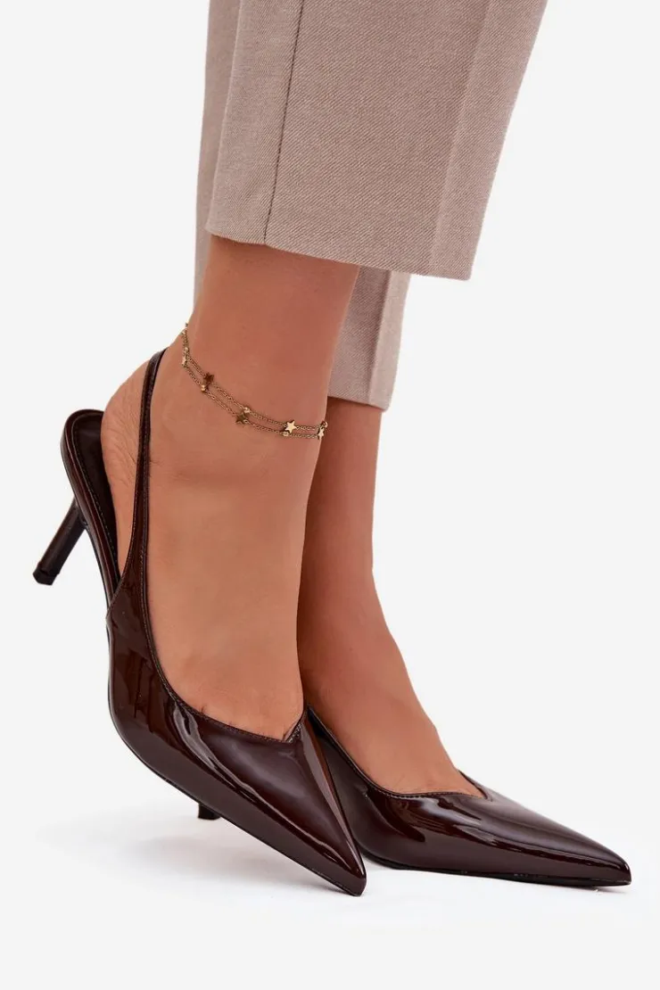 Damskie Boto Lakierowane Czółenka Na Szpilce Czekoladowe Phelia