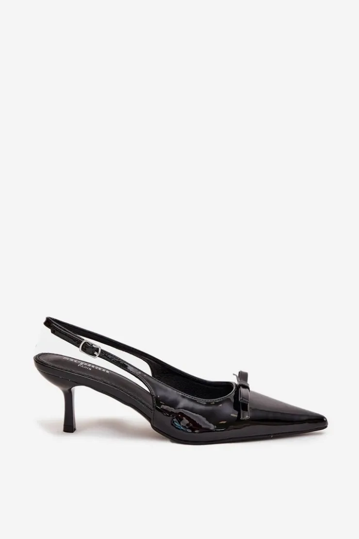 Damskie Boto Lakierowane Czółenka Na Szpilce Z Kokardką Czarne Olvena