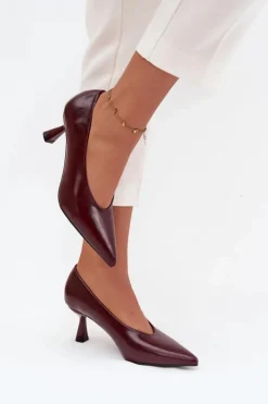 Damskie Boto Lakierowane Czółenka Na Szpilce Bordowe Gavrielle