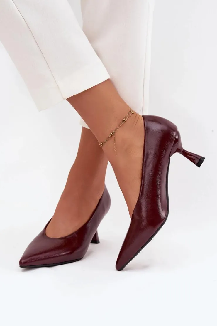 Damskie Boto Lakierowane Czółenka Na Szpilce Bordowe Gavrielle