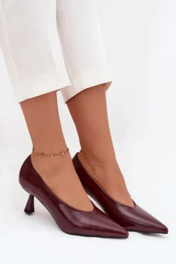 Damskie Boto Lakierowane Czółenka Na Szpilce Bordowe Gavrielle