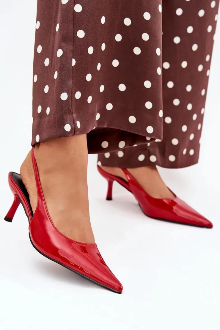 Damskie Boto Lakierowane Czółenka Na Szpilce Z Odkrytą Piętą Czerwone Talira