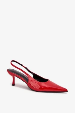 Damskie Boto Lakierowane Czółenka Na Szpilce Z Odkrytą Piętą Czerwone Talira