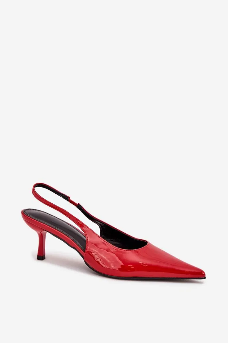 Damskie Boto Lakierowane Czółenka Na Szpilce Z Odkrytą Piętą Czerwone Talira