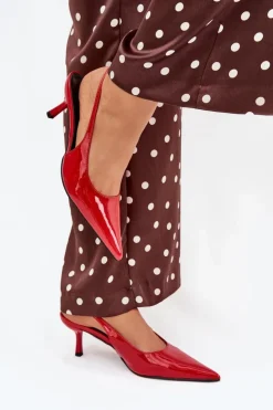 Damskie Boto Lakierowane Czółenka Na Szpilce Z Odkrytą Piętą Czerwone Talira