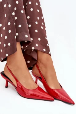 Damskie Boto Lakierowane Czółenka Na Szpilce Z Odkrytą Piętą Czerwone Talira