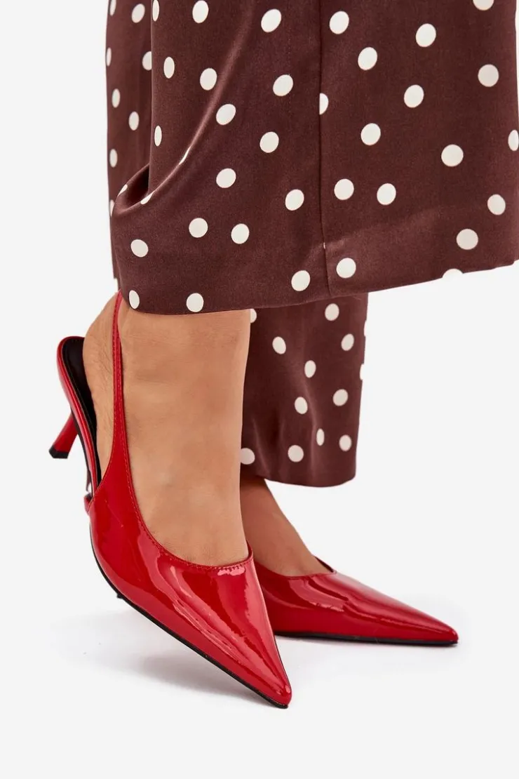 Damskie Boto Lakierowane Czółenka Na Szpilce Z Odkrytą Piętą Czerwone Talira