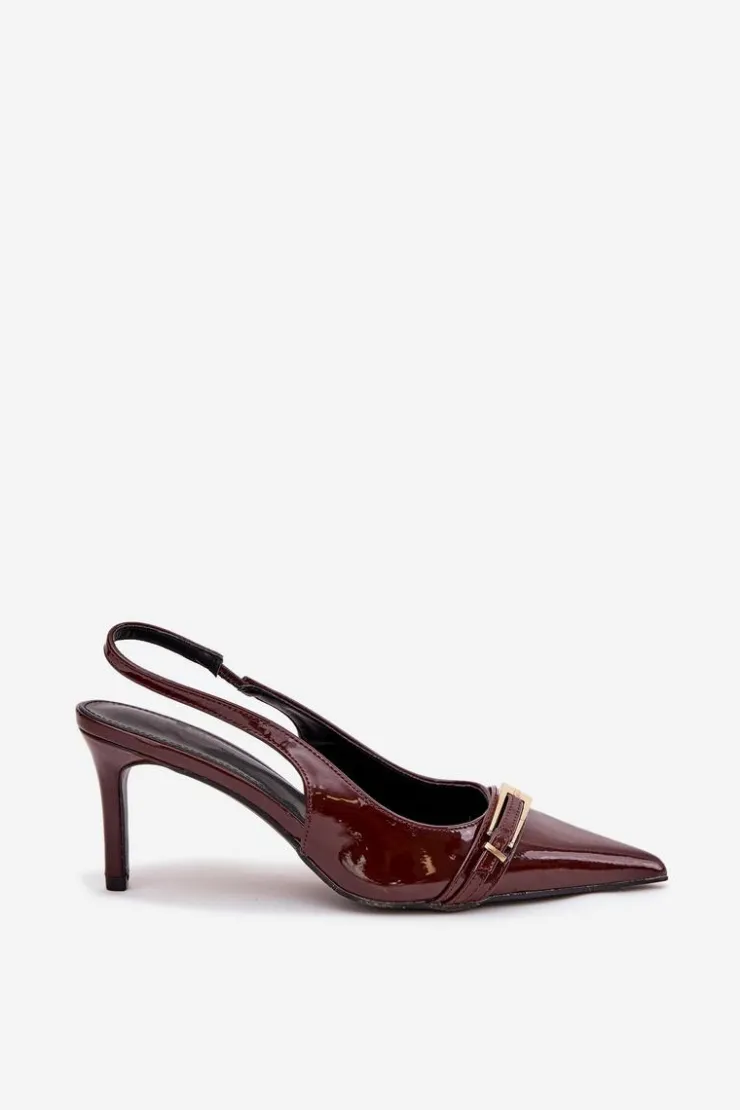 Boto Szpilki Lakierowane|Czółenka Klasyczne*Lakierowane Czółenka Na Szpilce Ze Złotą Klamrą Czekoladowe Vivae