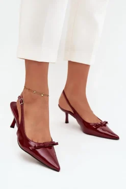 Clearance Boto Lakierowane Czółenka Na Szpilce Z Kokardką Bordowe Olvena Czerwony