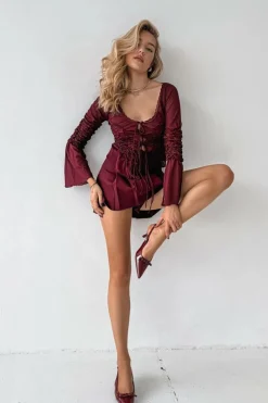 Clearance Boto Lakierowane Czółenka Na Szpilce Z Kokardką Bordowe Olvena Czerwony