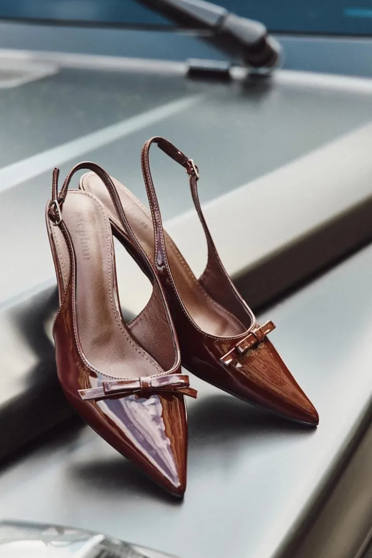 Clearance Boto Lakierowane Czółenka Na Szpilce Z Kokardką Bordowe Olvena Czerwony