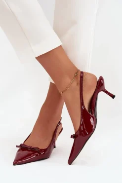 Clearance Boto Lakierowane Czółenka Na Szpilce Z Kokardką Bordowe Olvena Czerwony