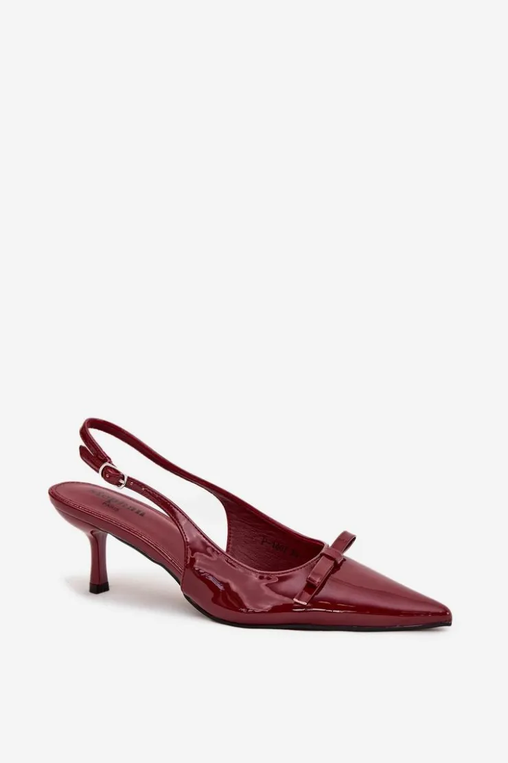 Clearance Boto Lakierowane Czółenka Na Szpilce Z Kokardką Bordowe Olvena Czerwony