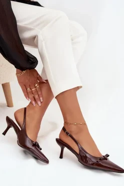 Boto Szpilki Lakierowane|Czółenka Klasyczne*Lakierowane Czółenka Na Szpilce Z Kokardką Czekoladowe Olvena Brązowy