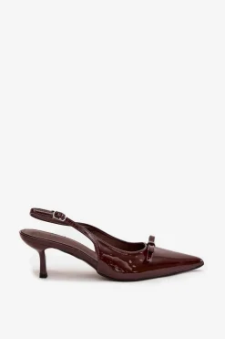 Boto Szpilki Lakierowane|Czółenka Klasyczne*Lakierowane Czółenka Na Szpilce Z Kokardką Czekoladowe Olvena Brązowy