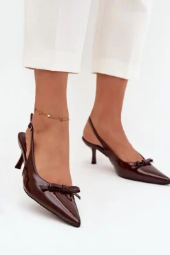 Boto Szpilki Lakierowane|Czółenka Klasyczne*Lakierowane Czółenka Na Szpilce Z Kokardką Czekoladowe Olvena Brązowy