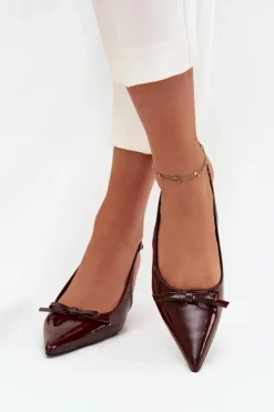 Boto Szpilki Lakierowane|Czółenka Klasyczne*Lakierowane Czółenka Na Szpilce Z Kokardką Czekoladowe Olvena Brązowy