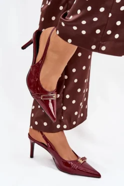 Boto Szpilki Lakierowane|Czółenka Klasyczne*Lakierowane Czółenka Na Szpilce Ze Złotą Klamrą Bordowe Vivae Czerwony