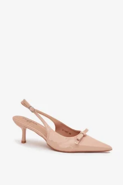 Damskie Boto Lakierowane Czółenka Na Szpilce Z Kokardką Nude Olvena