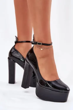 Boto Czółenka Na Platformie|Czółenka Na Słupku*Lakierowane Czółenka Na Wysokim Słupku I Platformie Czarne Nianka