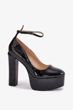 Boto Czółenka Na Platformie|Czółenka Na Słupku*Lakierowane Czółenka Na Wysokim Słupku I Platformie Czarne Nianka