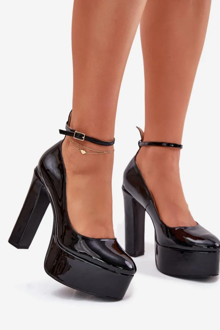 Boto Czółenka Na Platformie|Czółenka Na Słupku*Lakierowane Czółenka Na Wysokim Słupku I Platformie Czarne Nianka