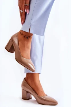 Hot Buty Sergio Leone Lakierowane Czółenka Sergio Leone PB411 Brązowe