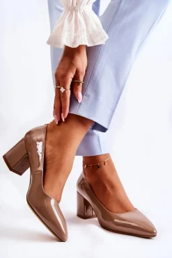 Hot Buty Sergio Leone Lakierowane Czółenka Sergio Leone PB411 Brązowe