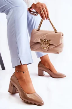 Hot Buty Sergio Leone Lakierowane Czółenka Sergio Leone PB411 Brązowe