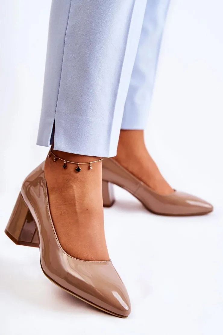 Hot Buty Sergio Leone Lakierowane Czółenka Sergio Leone PB411 Brązowe