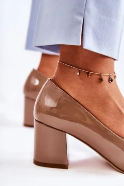 Hot Buty Sergio Leone Lakierowane Czółenka Sergio Leone PB411 Brązowe